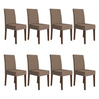 Kit 8 Cadeiras de Jantar Josi Suede Capuccino Base Amêndoa - Pallazio