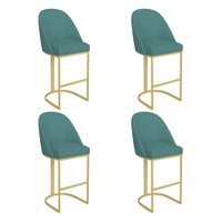 Kit 04 Banquetas Altas Bela Suede Base Metálica Industrial Dourado - Pallazio Cor:Azul Turquesa