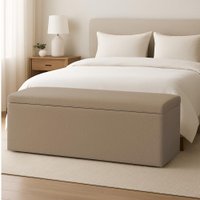 Calçadeira Baú Estofada Casal 1,40m Vancouver Boucle Luxo Cor:Capuccino