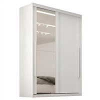 Guarda Roupa Solteiro 2 Portas De Correr Com Espelho MDF Splendi 165X232 cm Branco Absoluto ZANZ