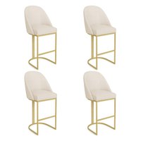 Kit 04 Banquetas Altas Bela Suede Base Metálica Industrial Dourado - Pallazio Cor:Bege