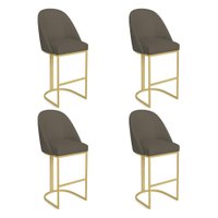 Kit 04 Banquetas Altas Bela Suede Base Metálica Industrial Dourado - Pallazio Cor:Marrom Rato