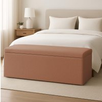 Calçadeira Baú Estofada Solteiro 0,90m Vancouver Boucle Luxo Cor:Terracota