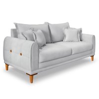 Sofá Living 2 Lugares 1,60m Livia Veludo Prata Pés de Madeira - Pallazio