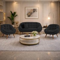 Kit Namoradeira e 2 Poltronas Chicago Veludo Preto Pés Palito - Pallazio