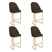 Kit 04 Banquetas Altas Bela Suede Base Metálica Industrial Dourado - Pallazio Cor:Marrom