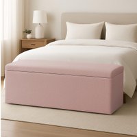 Calçadeira Baú Estofada Solteiro 0,90m Vancouver Boucle Luxo Cor:Rosa