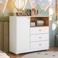 Cômoda Infantil 1 Porta 3 Gavetas Pluma Cinamon/Branco - Demobile