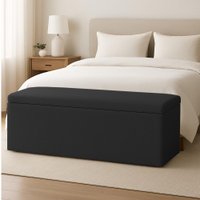 Calçadeira Baú Estofada Solteiro 0,90m Vancouver Boucle Luxo Cor:Preto