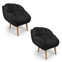 Kit 2 Poltronas Marcela Bouclê Preto Pés Palito - Pallazio