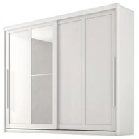 Guarda Roupa Casal 2 Portas De Correr Com Espelho MDF Atrane 268 cm Branco Absoluto ZANZ