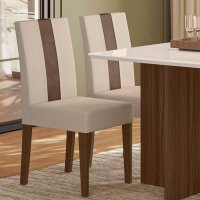 Kit 2 Cadeiras de Jantar Linea Suede Bege Base Amêndoa