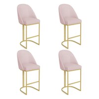 Kit 04 Banquetas Altas Bela Suede Base Metálica Industrial Dourado - Pallazio Cor:Rosa Bebê