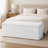 Calçadeira Baú Estofada Queen 1,60m Vancouver Boucle Luxo Cor:Off White