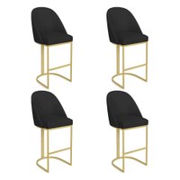Kit 04 Banquetas Altas Bela Suede Base Metálica Industrial Dourado - Pallazio Cor:Preto