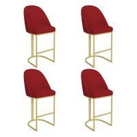 Kit 04 Banquetas Altas Bela Suede Base Metálica Industrial Dourado - Pallazio Cor:Vermelho