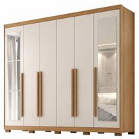 Guarda Roupa Casal 6 Portas Com Espelho MDF Platina 236 cm Cinamomo Areia ZANZ