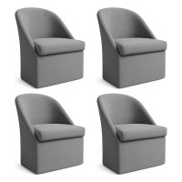 Kit 4 Poltronas Decorativas Malli Linho - Pallazio Cor:Cinza