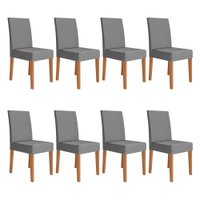 Kit 8 Cadeiras de Jantar Josi Suede Cinza Base Freijó - Pallazio