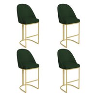 Kit 04 Banquetas Altas Bela Suede Base Metálica Industrial Dourado - Pallazio Cor:Verde