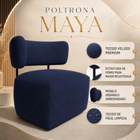 Poltrona Decorativa Orgânica Mariana Veludo Ferro Preto Cor:Azul Marinho