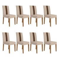 Kit 8 Cadeiras de Jantar Linea Suede Base Carvalho - Pallazio Cor:Bege