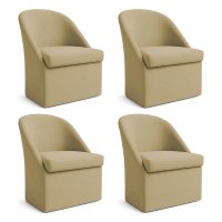 Kit 4 Poltronas Decorativas Malli Linho - Pallazio Cor:Dourado