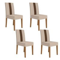 Kit 4 Cadeiras de Jantar Linea Suede Bege Base Carvalho