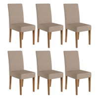 Kit 6 Cadeiras de Jantar Jade Suede Base Carvalho - Pallazio Cor:Bege