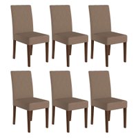 Kit 6 Cadeiras de Jantar Jade Suede Base Amêndoa - Pallazio Cor:Capuccino
