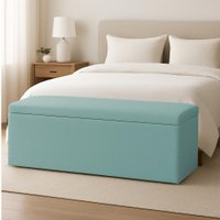 Calçadeira Baú Estofada Solteiro 0,90m Vancouver Boucle Luxo Cor:Azul Majestic