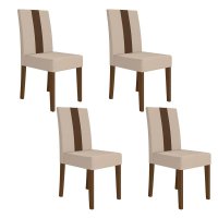 Kit 4 Cadeiras de Jantar Linea Suede Bege Base Amêndoa