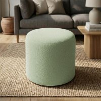 Puff Redondo Lucas Bouclê Verde Oliva - Pallazio