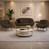 Kit Namoradeira e 2 Poltronas Chicago Veludo Pés Palito - Pallazio Cor:Marrom
