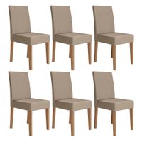 Kit 6 Cadeiras de Jantar Josi Suede Bege Base Carvalho - Pallazio
