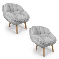 Kit 2 Poltronas Marcela Bouclê Cinza Pés Palito - Pallazio
