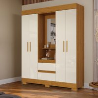 Guarda-Roupa Solteiro Isabely 4 Portas 2 Gavetas com Espelho Off White/Cinamomo - Acp Móveis