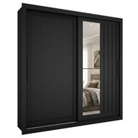 Guarda Roupa Casal 2 Portas de Correr Com Espelho Trian 220 cm Preto ZANZ