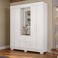 Guarda-Roupa Solteiro Isabely 4 Portas 2 Gavetas com Espelho Branco - Acp Móveis