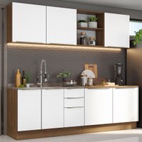 Armário de Cozinha Completa 240cm Veludo Lux Madesa 05 Rustic/Branco