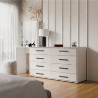 Cômoda Dublin 8 Gavetas com Espelho Creme/Branco - Panorama Móveis