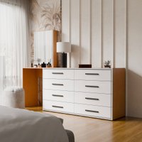 Cômoda Dublin 8 Gavetas com Espelho Branco/Freijó - Panorama Móveis