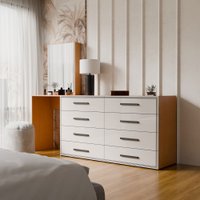 Cômoda Dublin 8 Gavetas com Espelho Creme/Freijó - Panorama Móveis