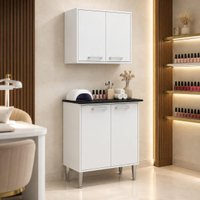 Kit Balcão/Mesa de Manicure com Armário Aéreo 4 Portas 70cm Multimóveis MP6109 Branco