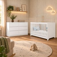 Quarto de Bebê Berço Americano 3 em 1 com Colchão Incluso e Cômoda 6 Gavetas Multimóveis MP4871