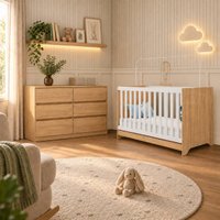 Quarto de Bebê Berço Americano 3 em 1 com Colchão Incluso e Cômoda 6 Gavetas Multimóveis MP4871 Madeirado/Branco