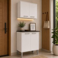 Kit Aparador com Armário Aéreo 4 Portas 70cm Multimóveis MP1104 Branco