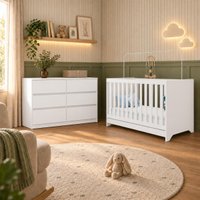 Quarto de Bebê com Berço Americano 3 em 1 e Cômoda 6 Gavetas Multimóveis MP4870 Branco