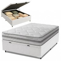 Cama Box Baú Casal Molas Ensacadas Prisma 138x188x63cm Herval - Suporta até 110 kg por pessoa Cinza/Branco
