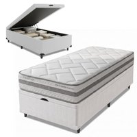 Cama Box Baú Solteiro King Molas Ensacadas Prisma 96x203x63cm Herval - Suporta até 110 kg Cinza/Branco